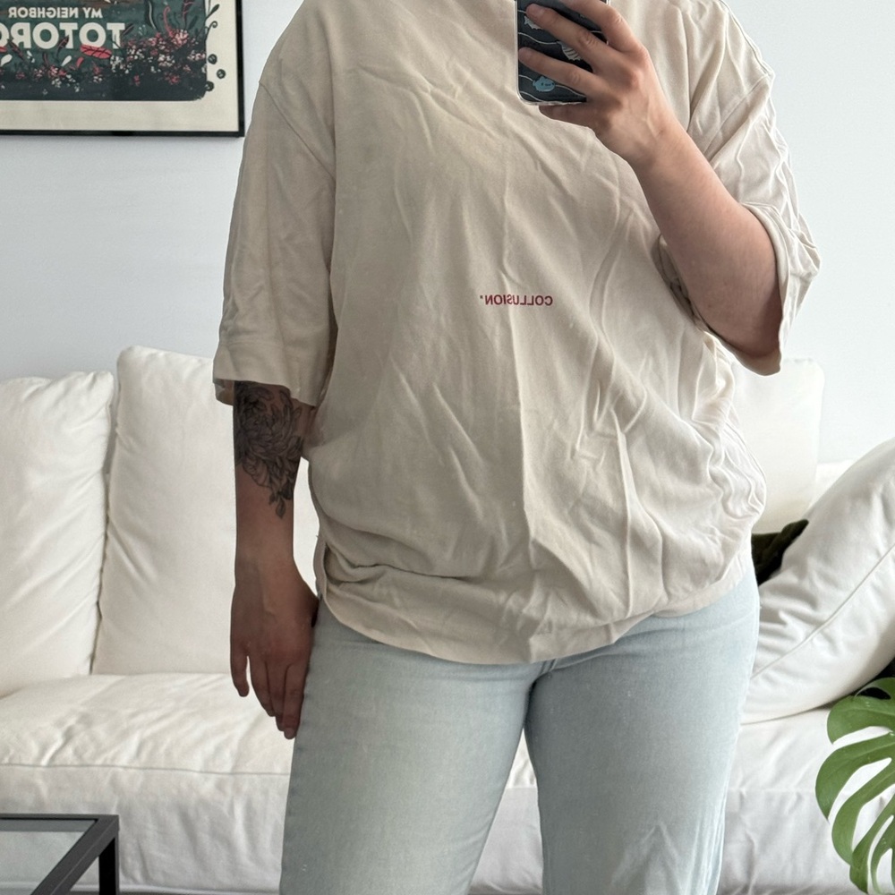 COLLUSION Women's Cream Short Sleeve Tee Oversized